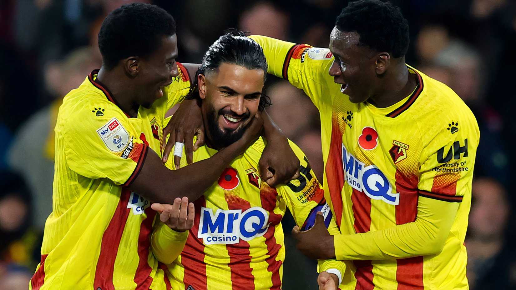 Imran Louza after assisting Marc Bola for Watford against Bristol City