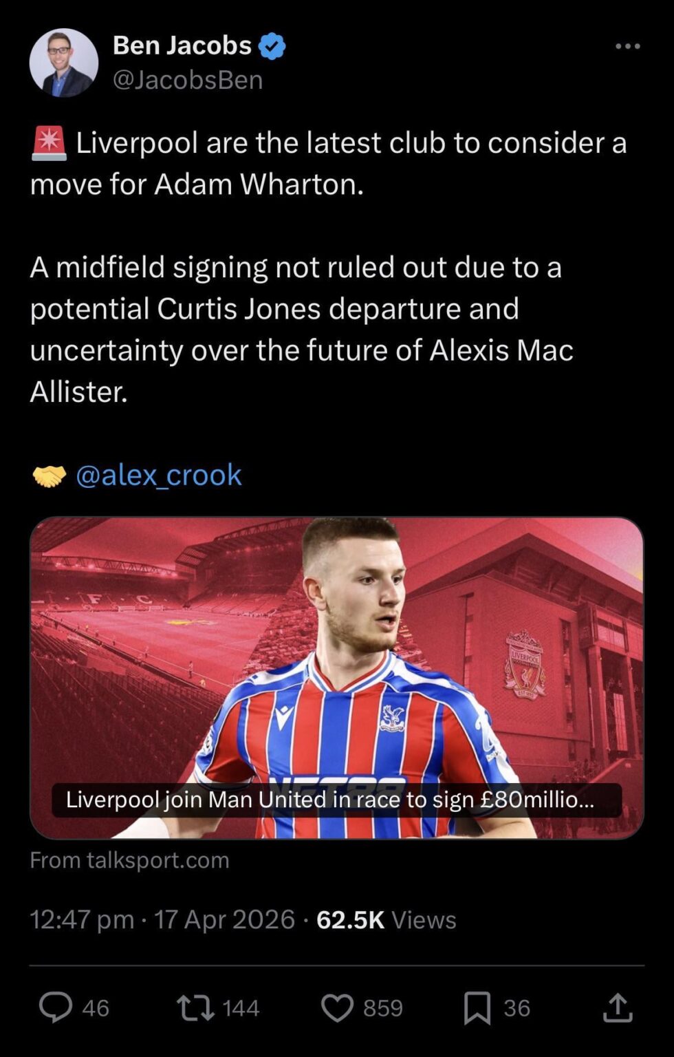 [Jacobs] Liverpool are considering a move for Wharton