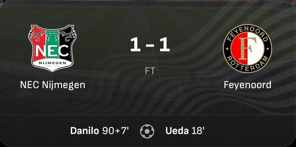 Late treffer van Danilo houdt gevecht om 2e plaats tussen Feyenoord en NEC open