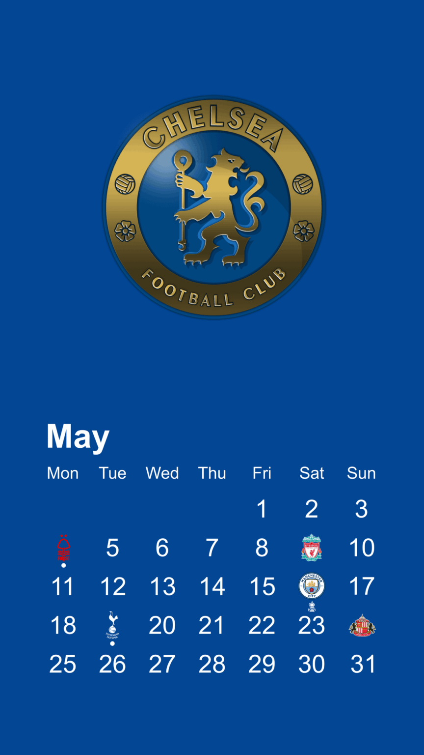 Matchday calendars for May. Fingers crossed for the FA cup and a push into the top 5 for the last month of the season! More calendars can be found in the comments as usual. #KTBFFH