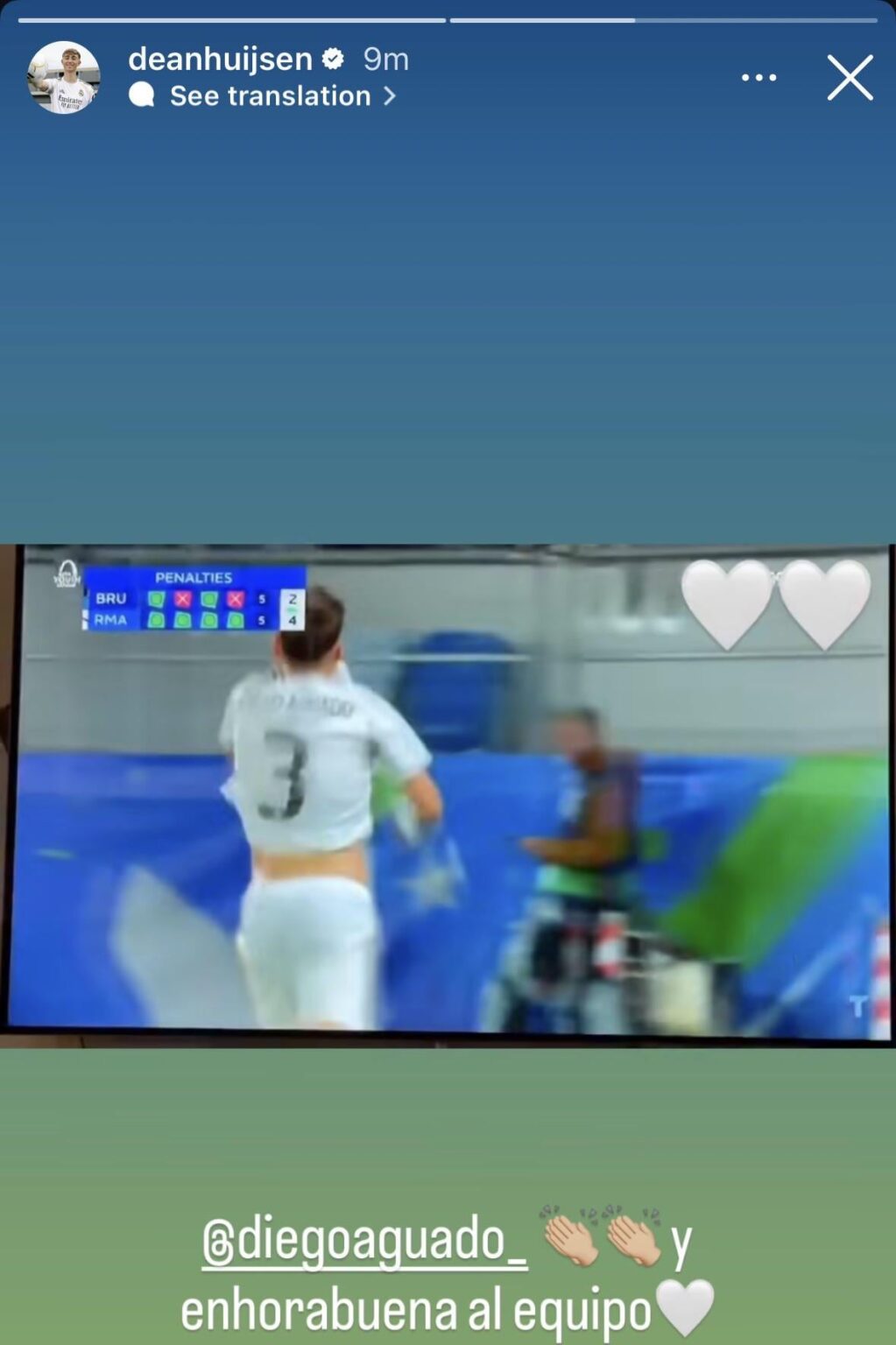 Dean Huijsen congratulates Diego Aguado on IG