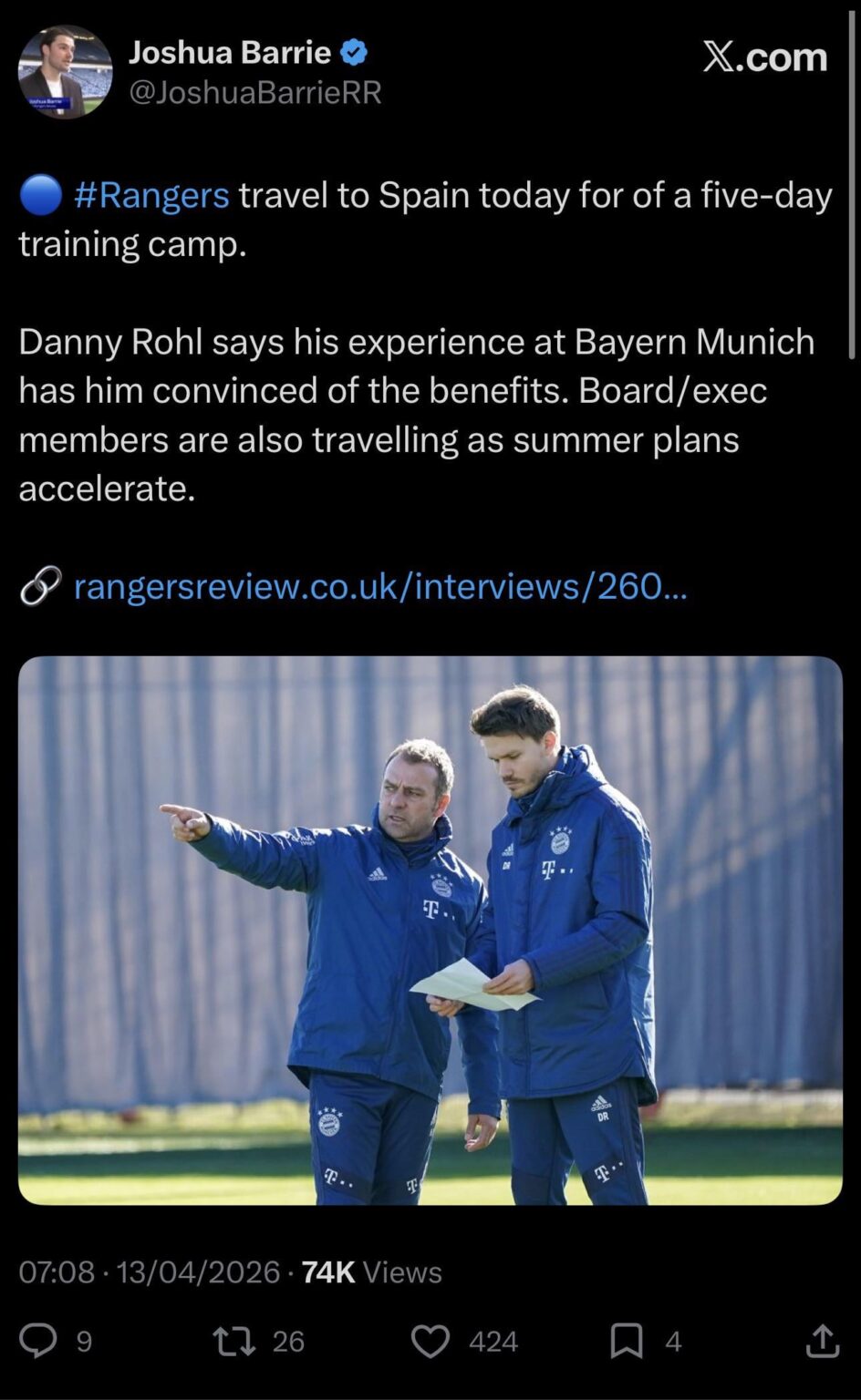 Rangers travel to Spain for a five day training camp.