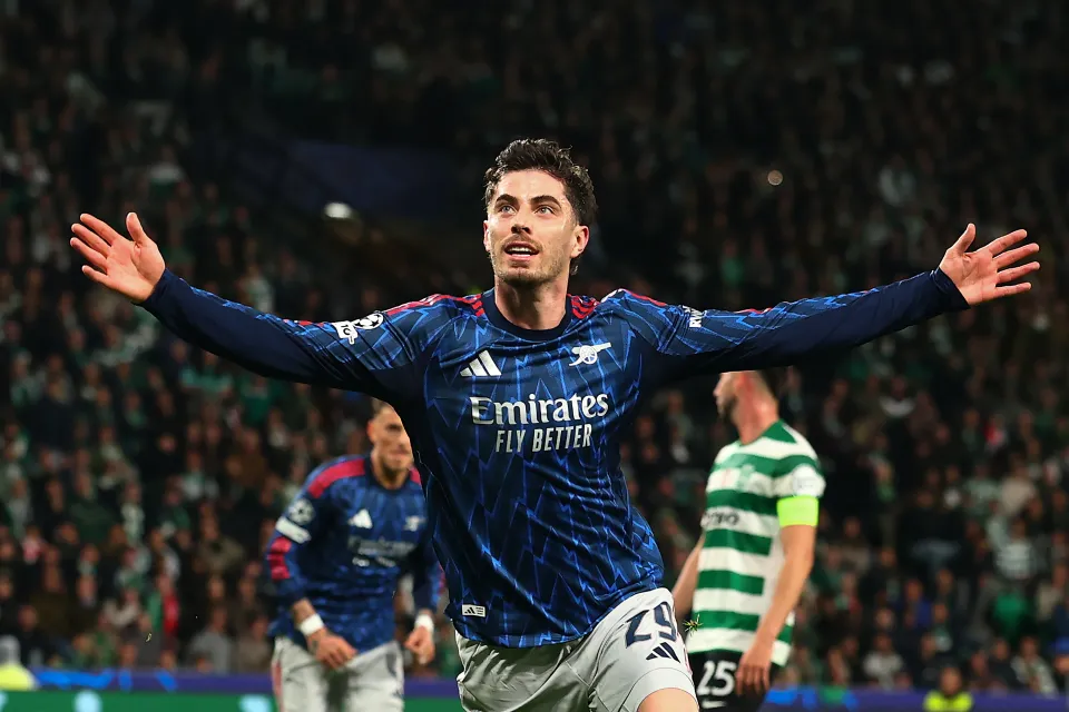 Kai Havertz celebrates for Arsenal against Sporting.