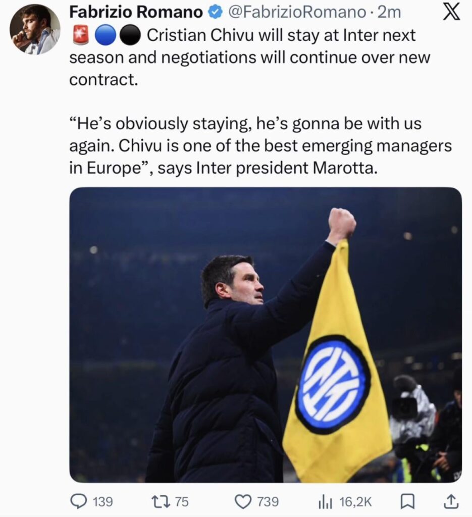 [Fabrizio] Chivu will stay next season, and a new contract is in negotiations