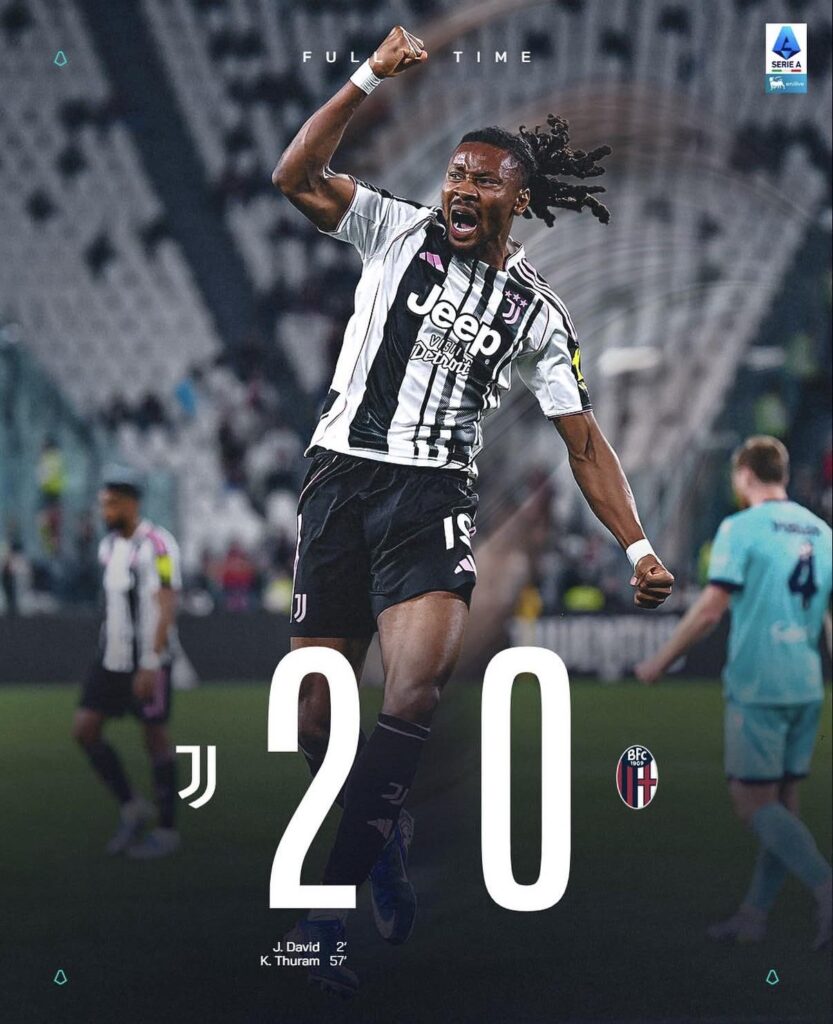 Juve wins against Bologna to make 5 points gap from Como. Juve 2:0 Bologna.