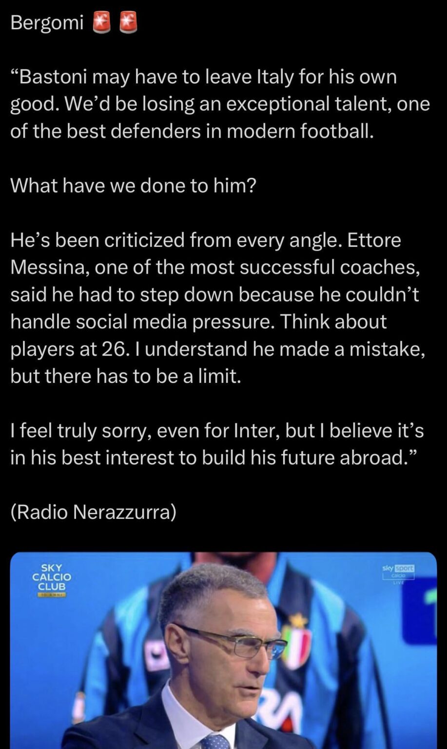 Bergomi has completely lost it, no doubt. What a terrible statement.