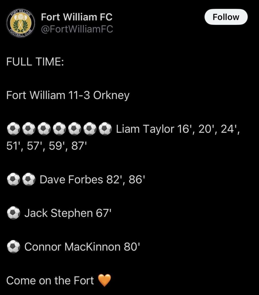 A unique scoreline for Fort William vs Orkney