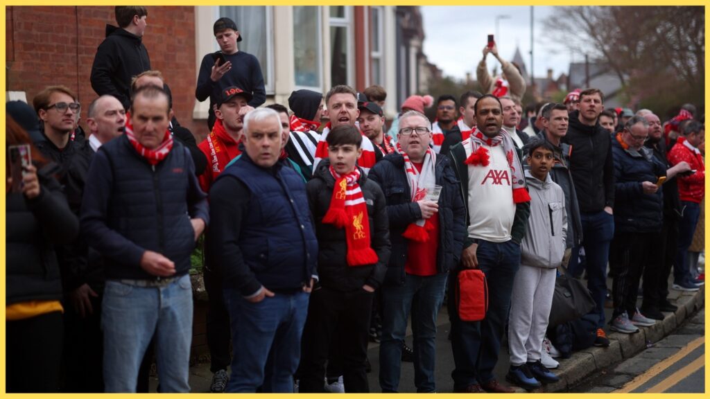 Liverpool fans assemble on the streets near Anfield
