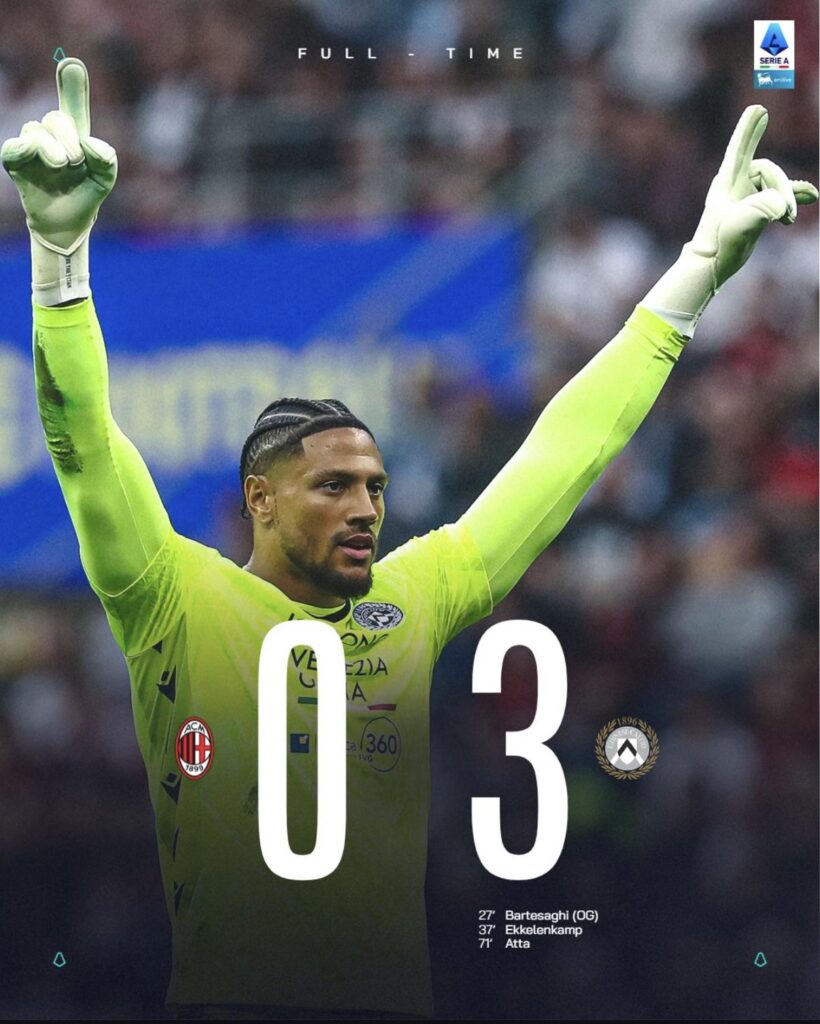 Huge blow for AC Milan as they lose by 3 goals at home against Udinese!