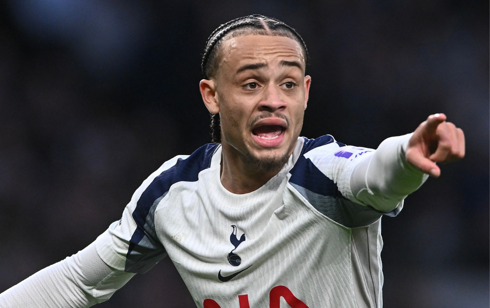 Xavi Simons of Tottenham Hotspur gestures during the Premier League match between Tottenham Hotspur and Arsenal