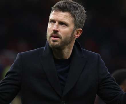 Manchester United caretaker manager Michael Carrick rouses the crowd