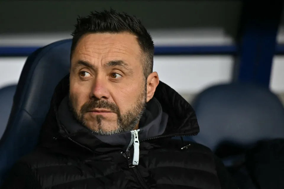 Roberto De Zerbi looks on from the technical area during the French Cup round of 32 football match between FC Bayeux and Olympique de Marseille