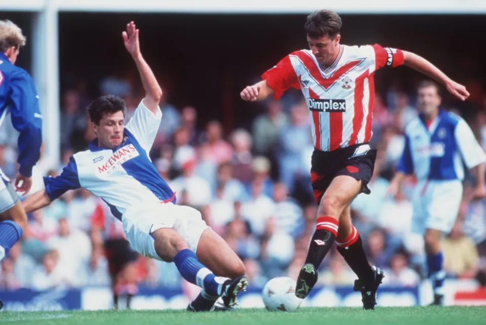 MATT LE TISSIER OF SOUTHAMPTON TAKES ON BLACKBURN's TONY GALE