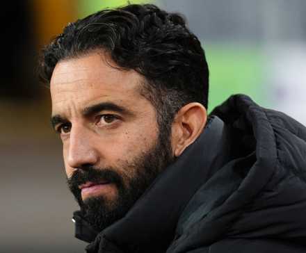 Manchester United manager Ruben Amorim staring.