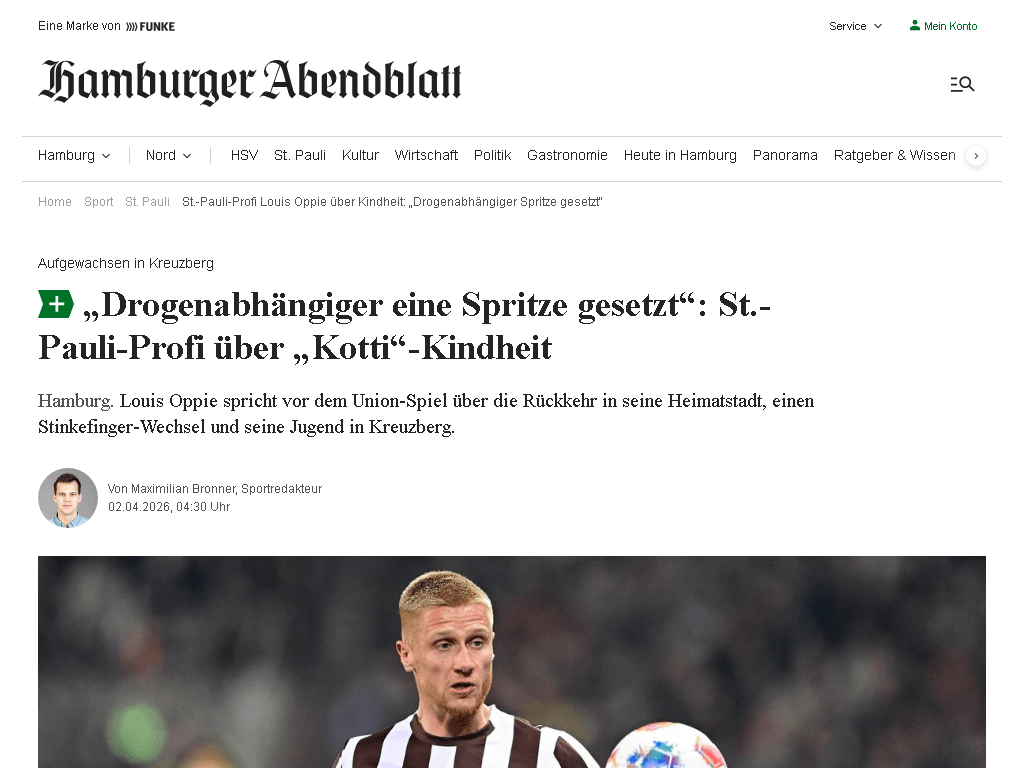 St.-Pauli-Profi Oppie über seine Kindheit in Kreuzberg: "Das war einerseits eine schöne Zeit, andererseits hat man aber auch gemerkt, dass es den Leuten dort nicht so gut geht wie in anderen Stadtteilen von Berlin. Irgendwann habe ich gemerkt, dass ich es rausschaffen kann mit dem Fußball."