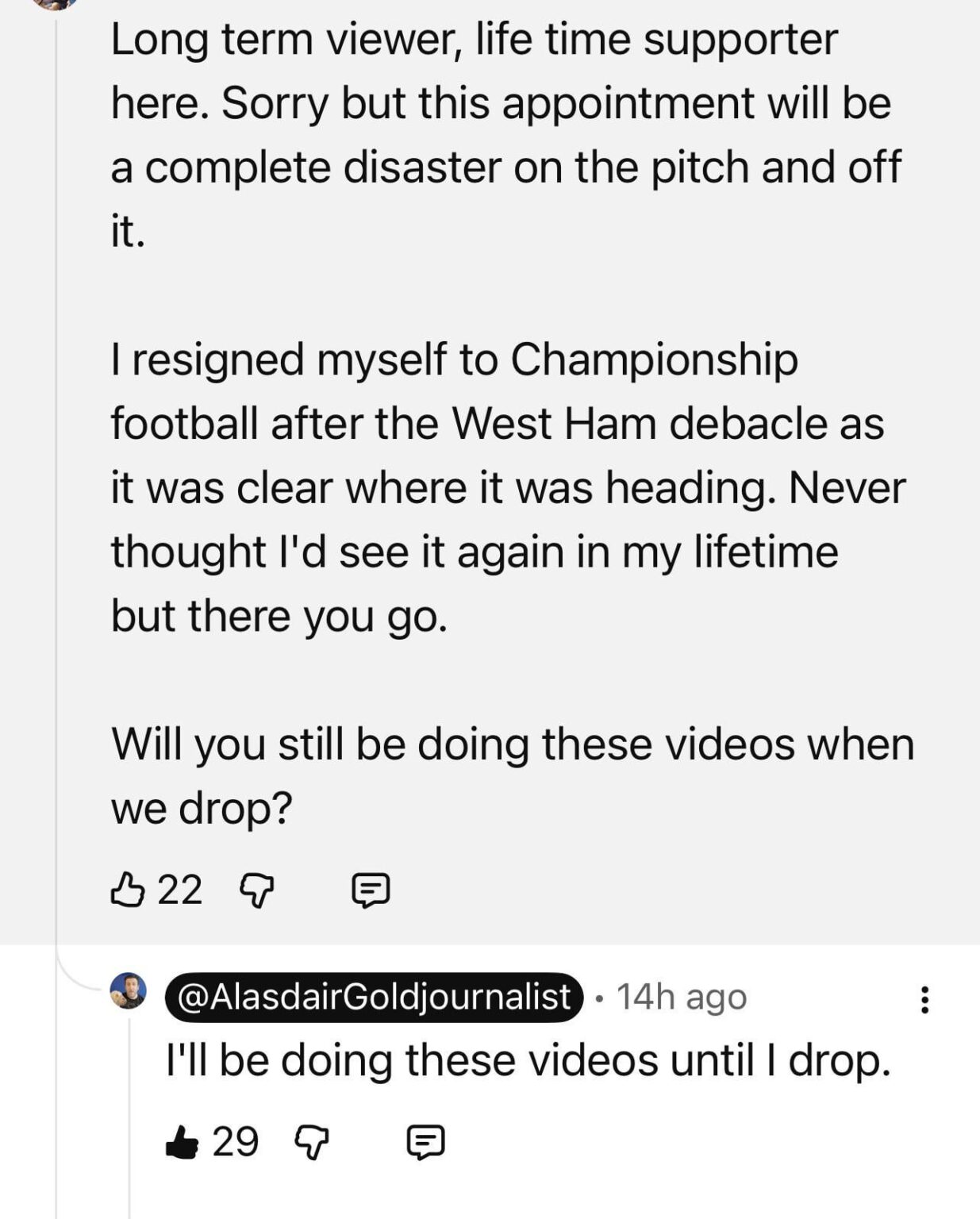 Ali G dropping bars in his YouTube channel comments