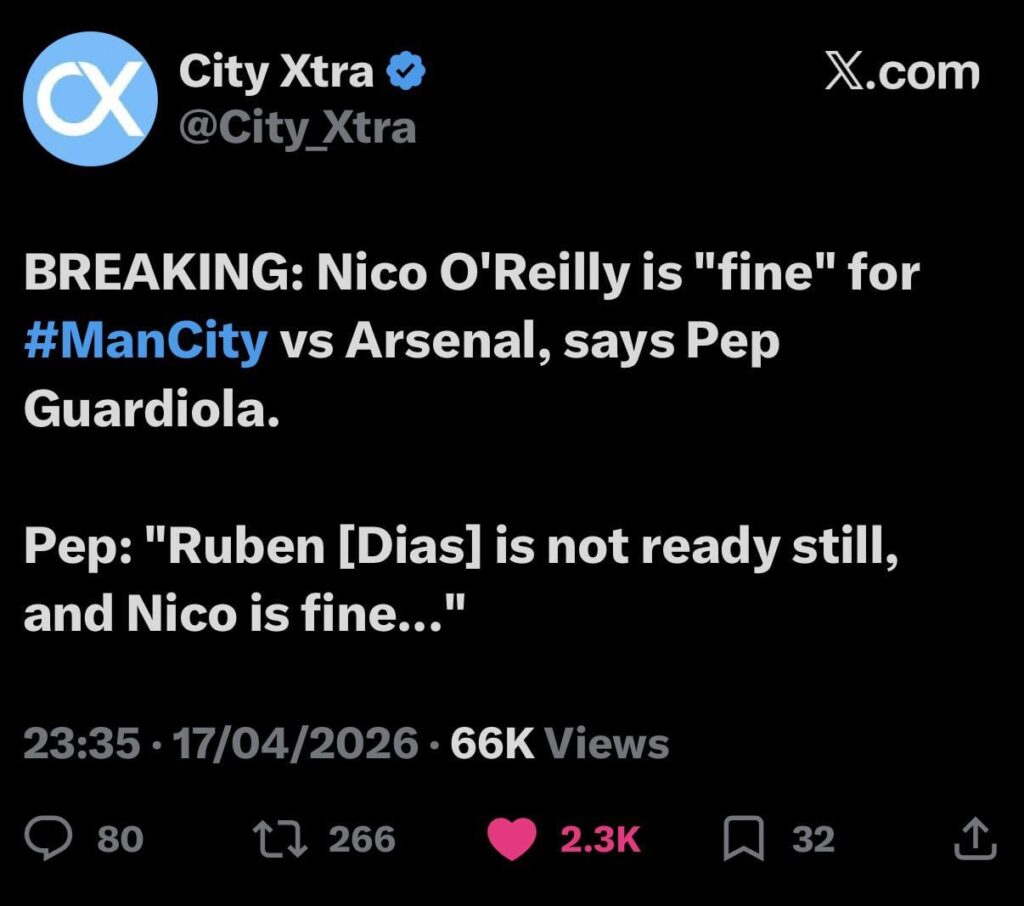 Nico O’Reilly able to play against Arsenal