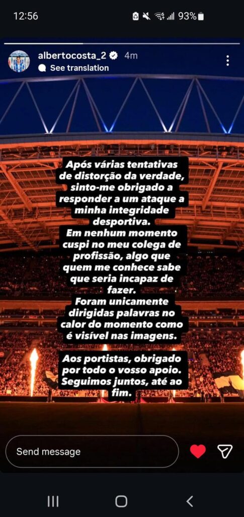 Alberto Costa responde e diz que não cuspiu no adversário