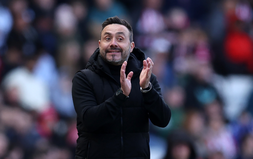 Roberto De Zerbi, Manager of Tottenham Hotspur, applauds during the Premier League match between Sunderland and Tottenham Hotspur at Stadium of Light on April 12, 2026 in Sunderland, England.