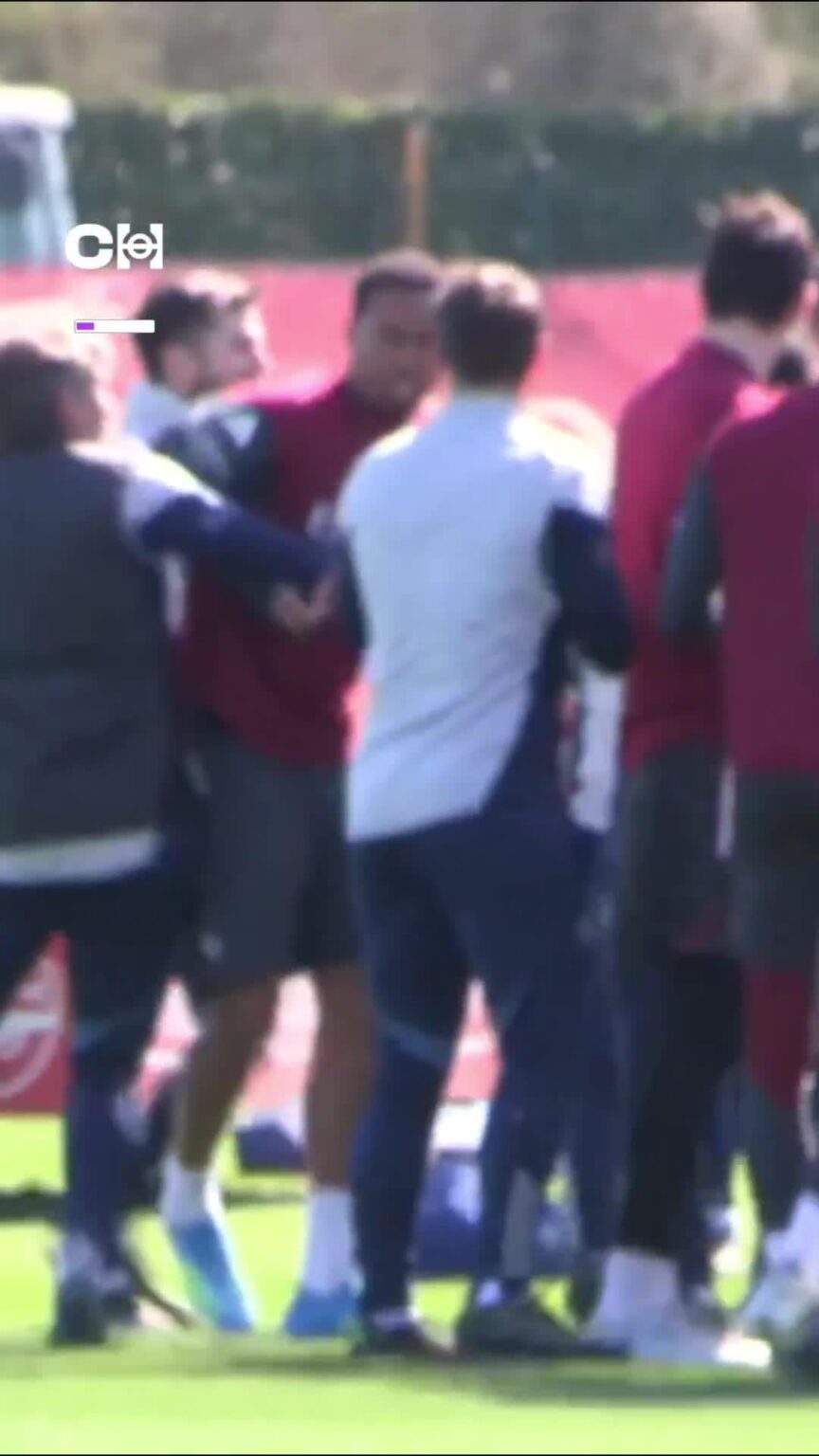 Big Gabi shares a funny moment with Gabriel Heinze as he pushes the Brazilian through the tunnel of slaps on his return from injury.