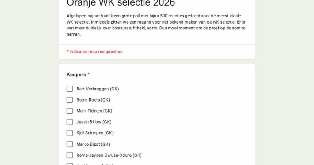 Ideale Oranje selectie WK 2026