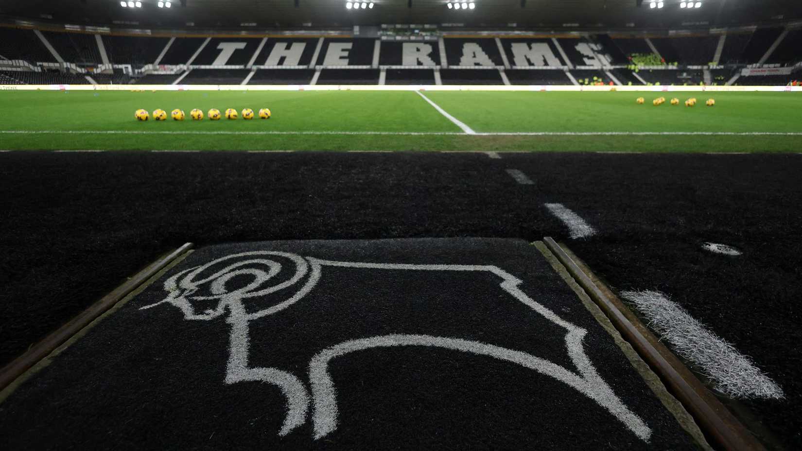 Pitchside view of Pride Park, Derby County