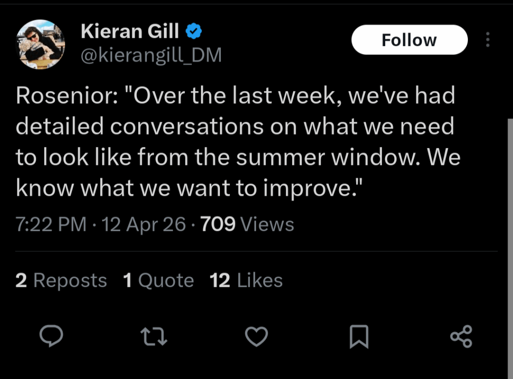 [Gill] Rosenior: "Over the last week, we've had detailed conversations on what we need to look like from the summer window. We know what we want to improve."