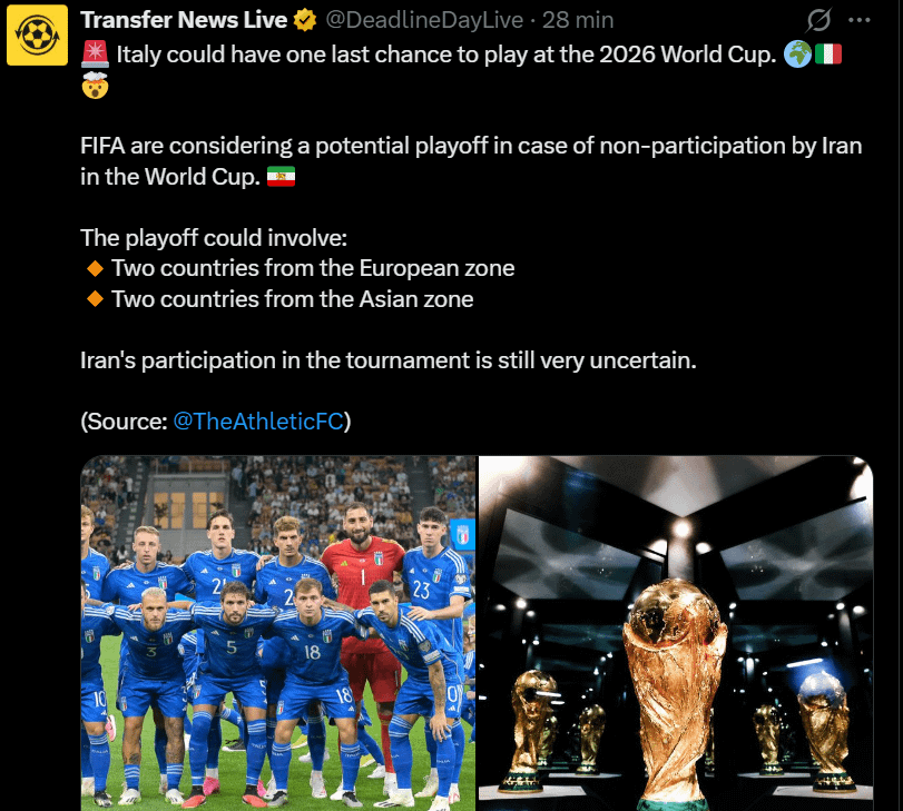 Italy could have one last chance to play at the 2026 World Cup.