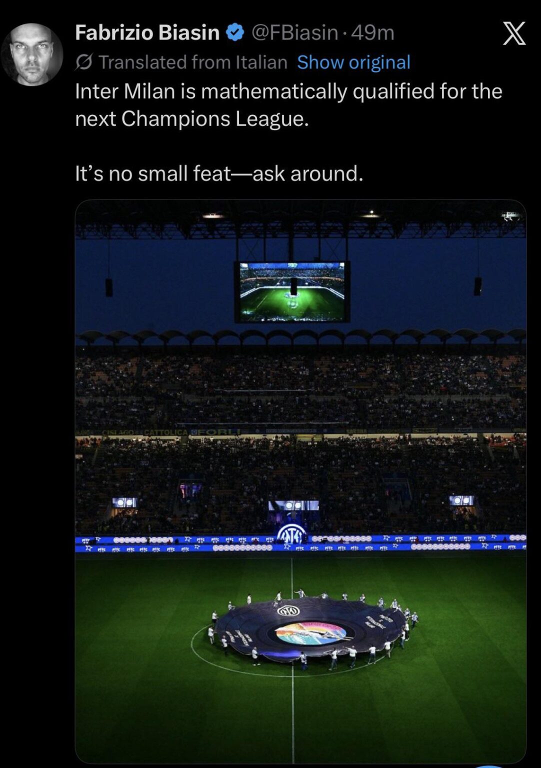 Inter has officially qualified for next year’s UCL