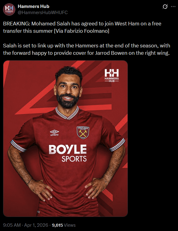 Salah will be joining West Ham in the summer