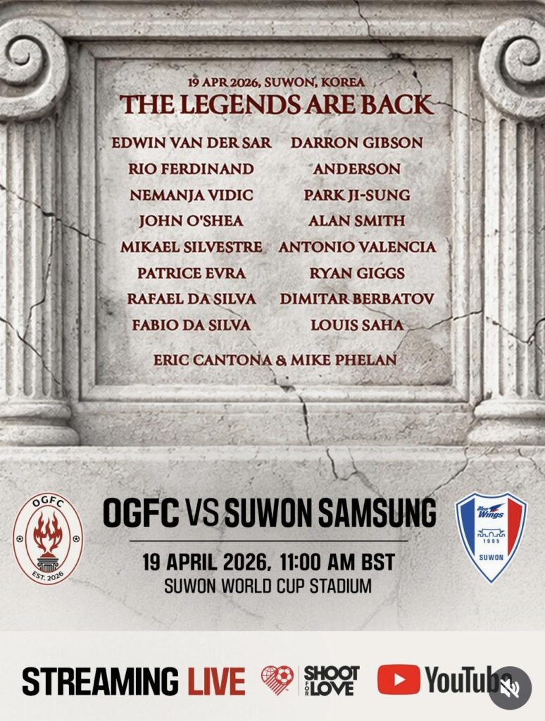 Match alert: OGFC (ex-Utd players) vs Suwon Legends (Korea) in about an hour