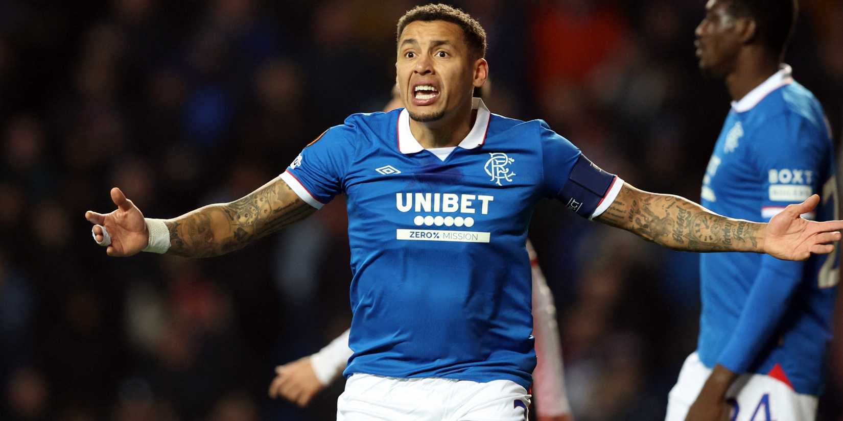 Rangers captain James Tavernier protests