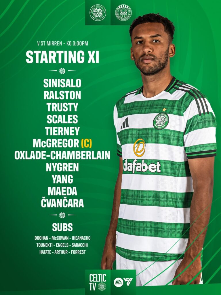 Celtic v St Mirren lineups