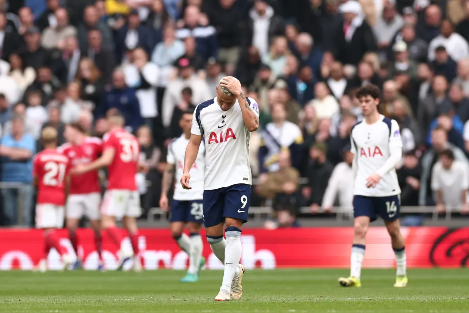 Richarlison of Tottenham Hotspur reacts after Morgan Gibbs-White of Nottingham Forest scored for 0-2 during the Premier League match between Tottenham Hotspur and Nottingham Forest