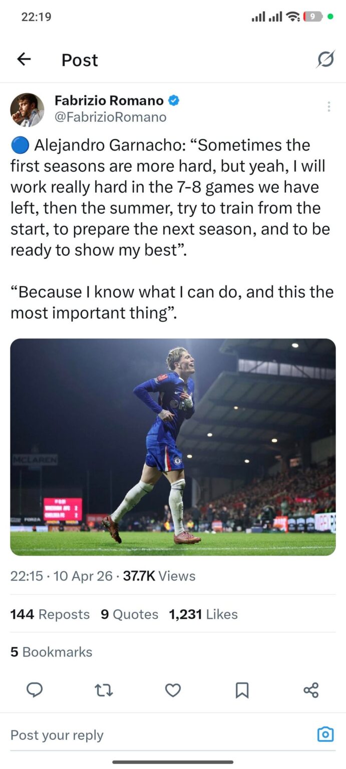 Alejandro Garnacho: “Sometimes the first seasons are more hard, but yeah, I will work really hard in the 7-8 games we have left, then the summer, try to train from the start, to prepare the next season, and to be ready to show my best