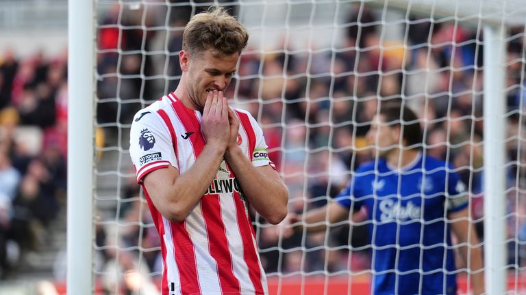 Nathan Collins rues his header that hit the bar against Everton