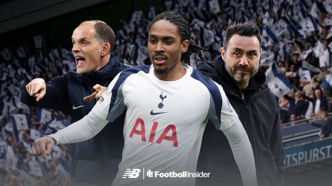 Tottenham right-back Djed Spence with Tottenham manager Roberto De Zerbi and England manager Thomas Tuchel