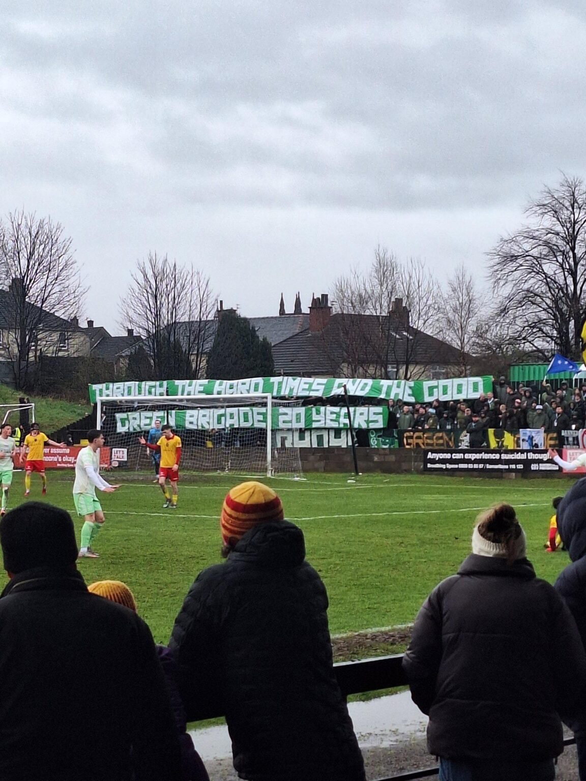 Green Brigade banner today at Albion Rovers v Celtic B: “Through the hard times and the good”