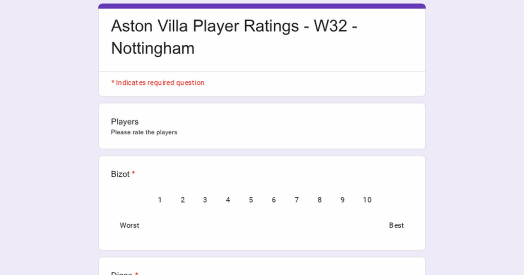 Player Ratings Survey - W32 - Nottingham