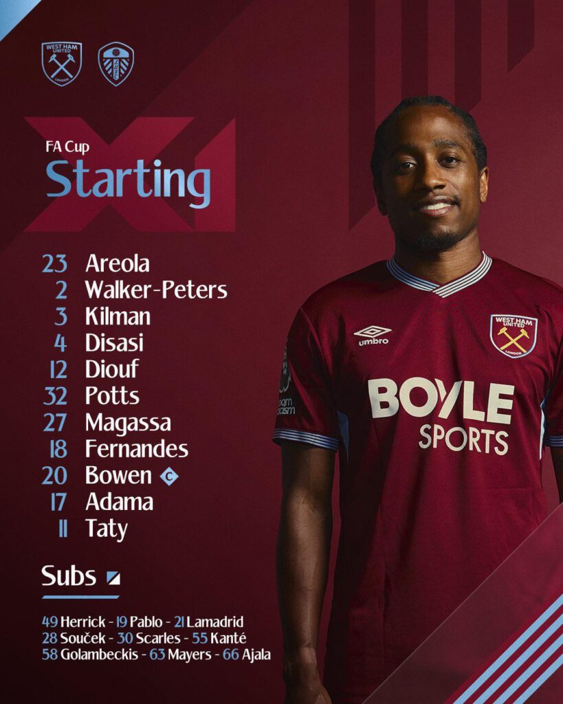 Line up for Leeds : Areola, Kilman, Potts and Traoré start