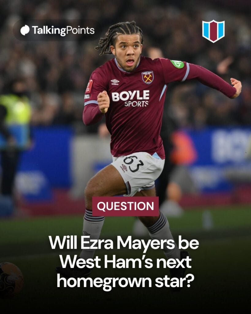 Ezra Mayers of West Ham United goes forward with the ball during the Emirates FA Cup Third Round match between West Ham United and Queens Park Rangers
