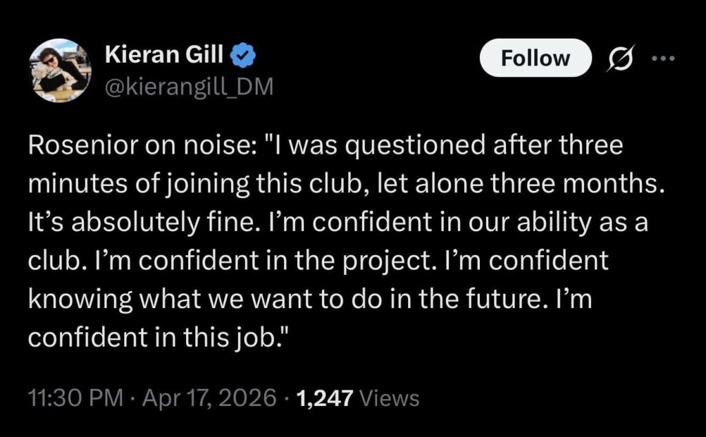 Rosenior on noise: "I was questioned after three minutes of joining this club, let alone three months. It’s absolutely fine. I’m confident in our ability as a club. I’m confident in the project. I’m confident knowing what we want to do in the future. I’m confident in this job."