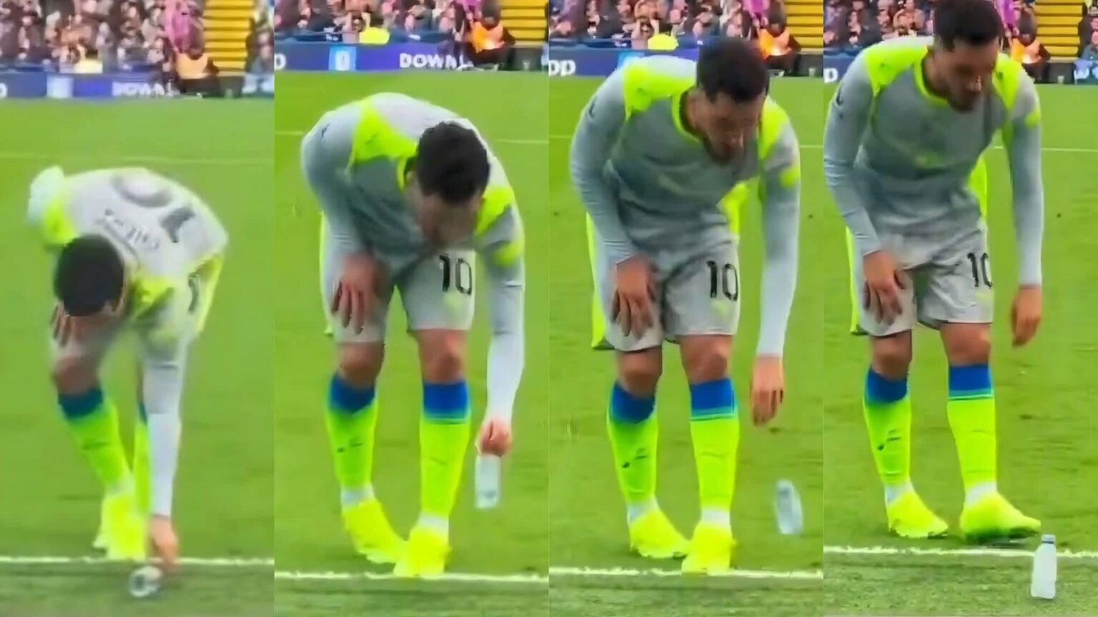 Cherki during a stoppage in the match was playing a bottle flip game