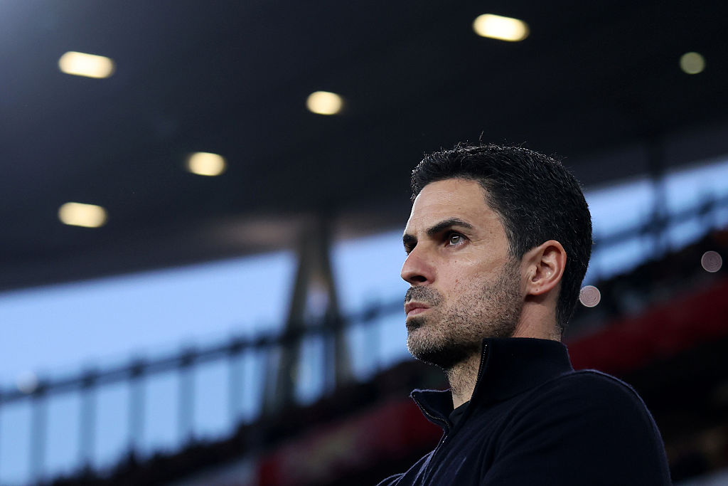 Mikel Arteta on the sidelines during the UEFA Champions League 2025/26 Quarter-Final.