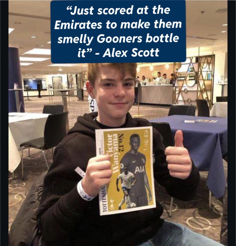 Alex Scott as a 12 year old supporting his beloved Lilywhites