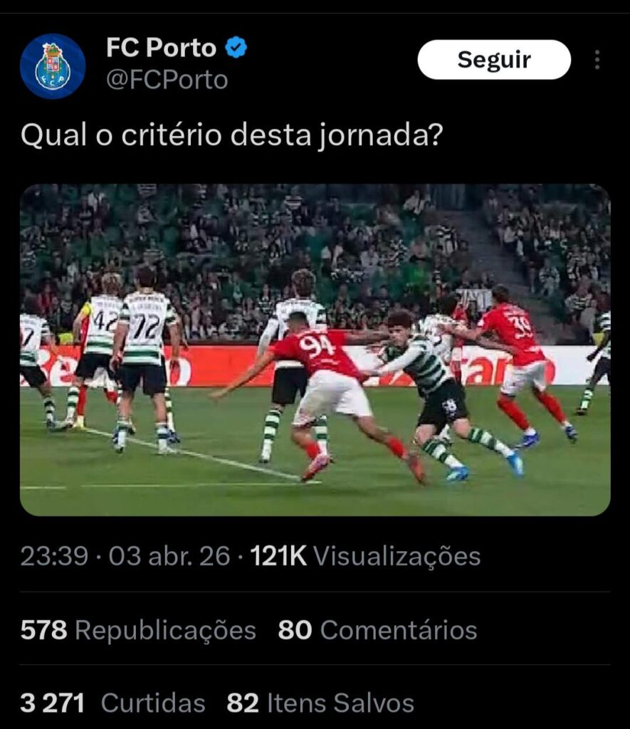 Tweet da conta oficial do Porto