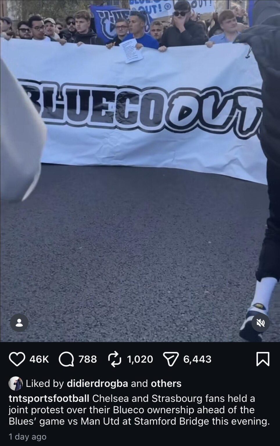 Didier Drogba has liked a post on Instagram about the BlueCo protest.