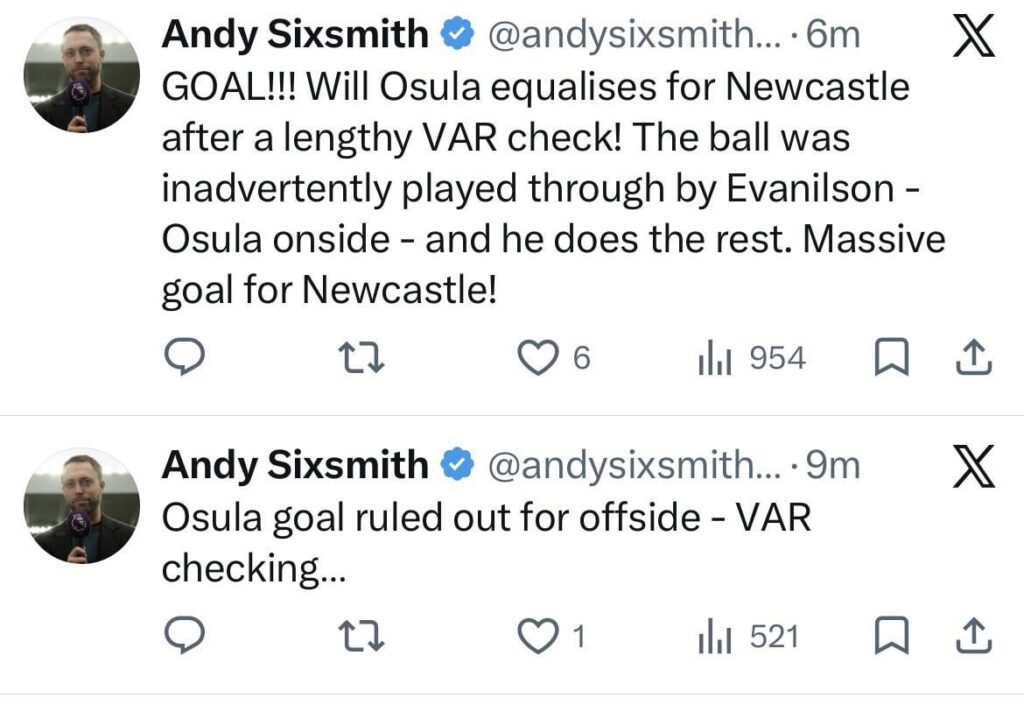 Newcastle’s equaliser against Bournemouth is awfully reminiscent of a goal that didn’t stand for us.