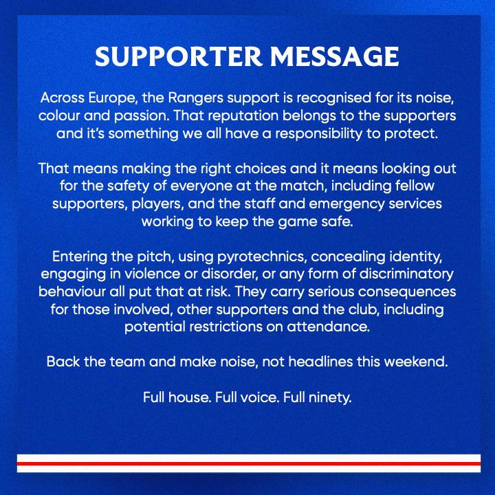 Supporter message from the club