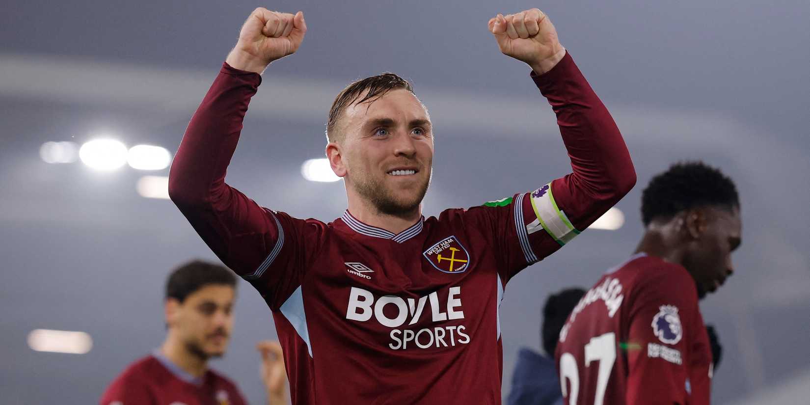 West Ham United's Jarrod Bowen celebrates after the match 
